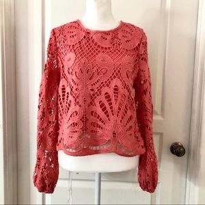 Available long sleeve zipper up coral blouse